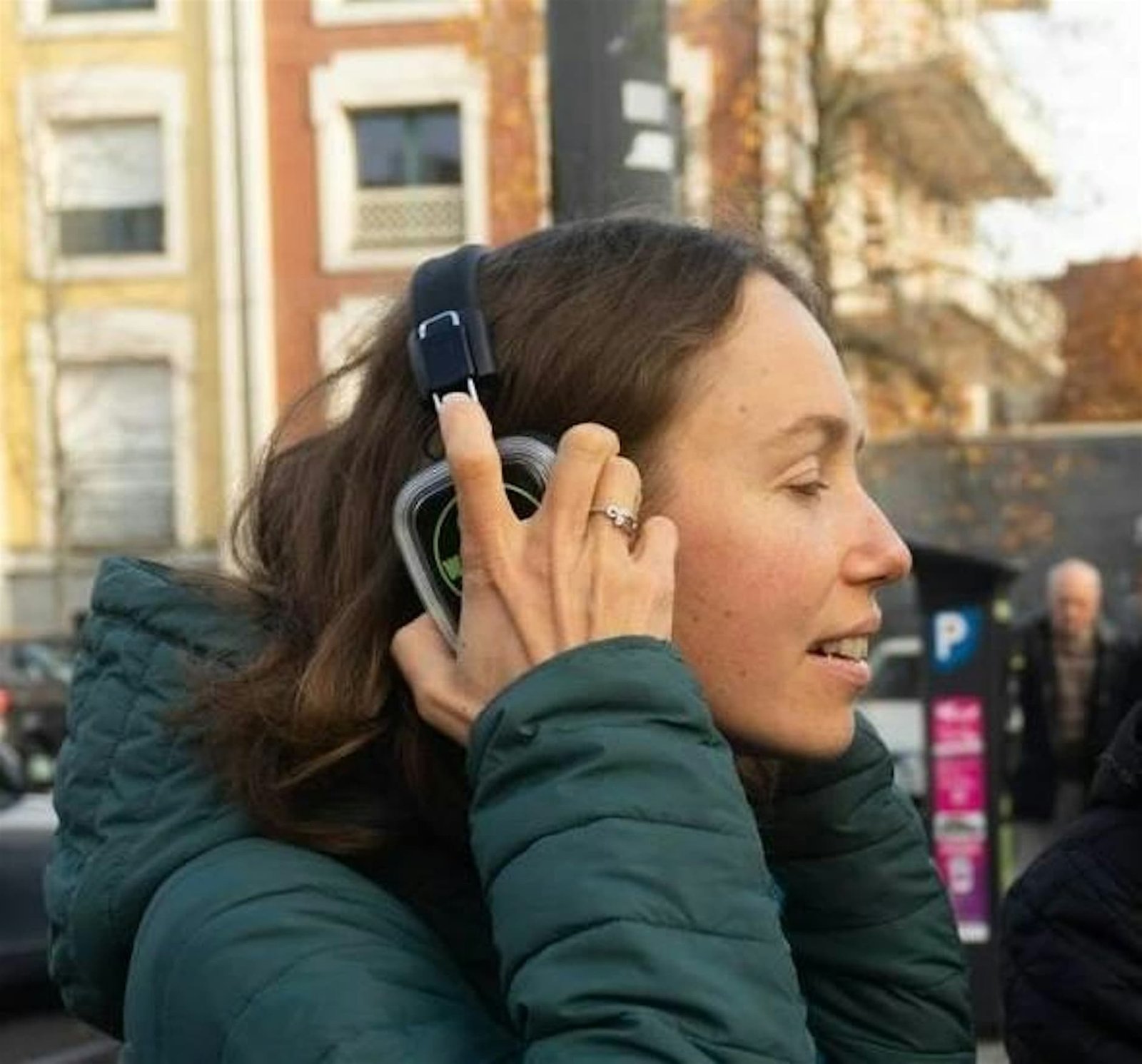 Participant listening with headphones